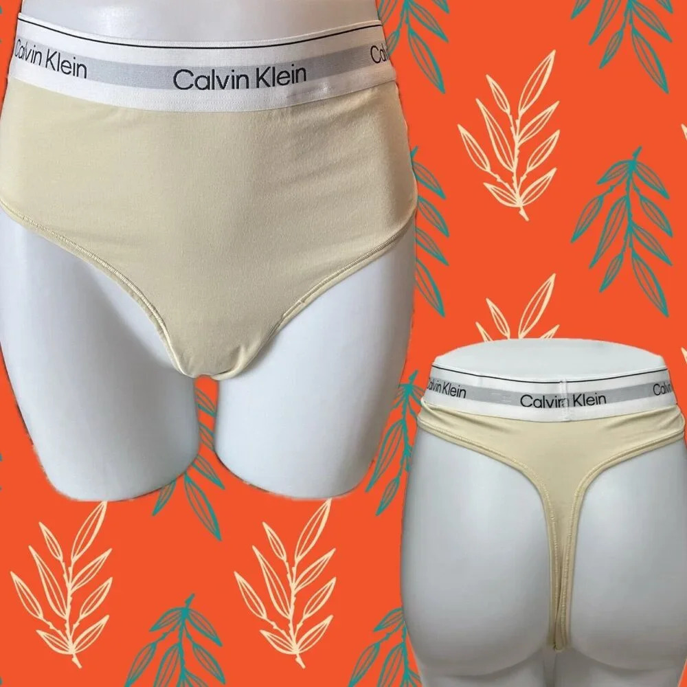 Calvin Klein +3X Beige Stone Cotton Naturals Logo Waistband Thong Panties